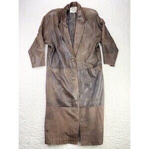 Vintage Global Identity Leather Jacket Womens Trench Coat Distressed Brown G-III